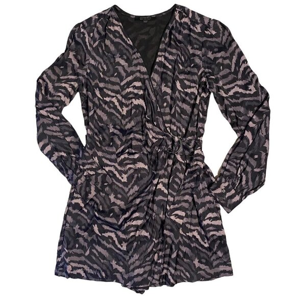 All Saints Women’s Size 8 Irina Remix Jumpsuit Animal Print Romper Long Sleeve - Picture 2 of 16